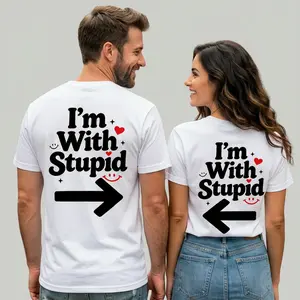 "I'm With Stupid" Funny Matching Couple Shirts | Retro Arrow Sarcastic Lovers Graphic Tee
