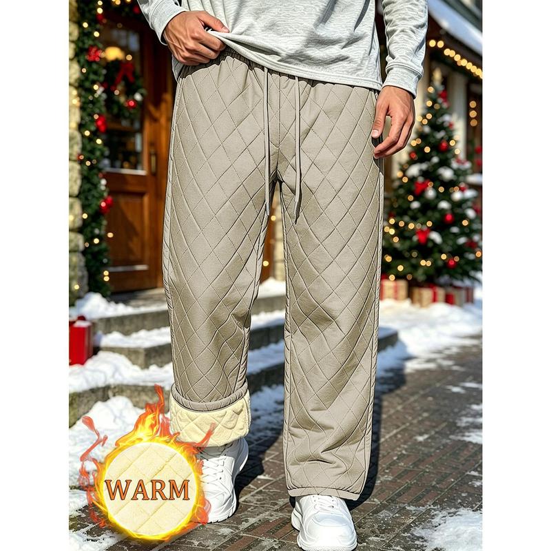 Men's Fleece Sports Pants, Thick Fleece lined Warm Pants with Elastic Drawstring Waist and Loose Straight Fit for Casual Sports Wear, Windproof and Warm Outdoor Winter Clothing Suitable for Daily Street Outfits