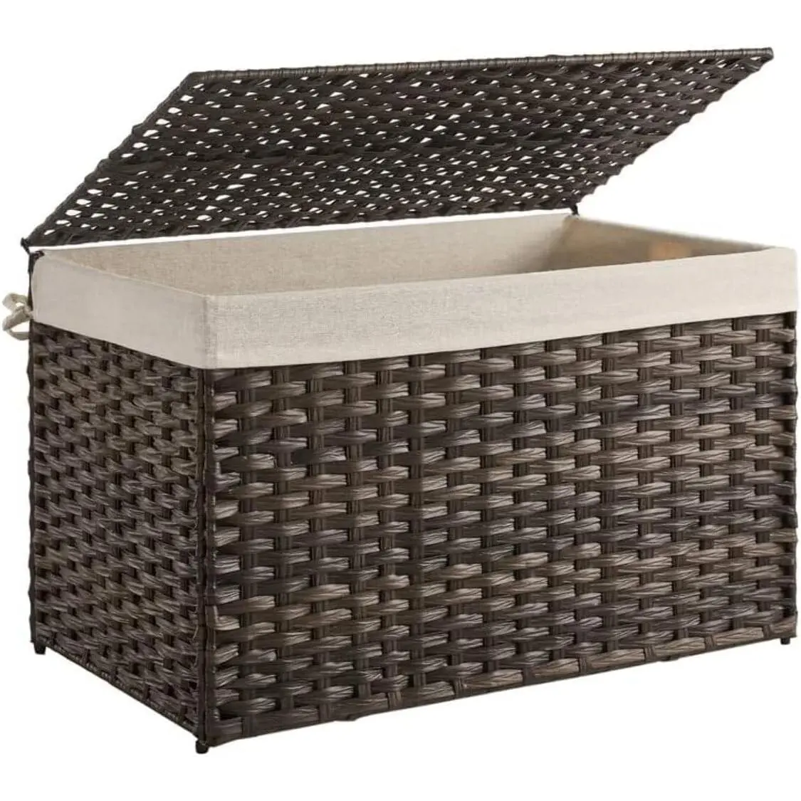 Storage Basket with Lid, Woven Blanket Storage Bin with Handles, Foldable, Removable Liner, Metal Frame, for Bedroom, Laundry Room, 42.3 Gallons (160 L)