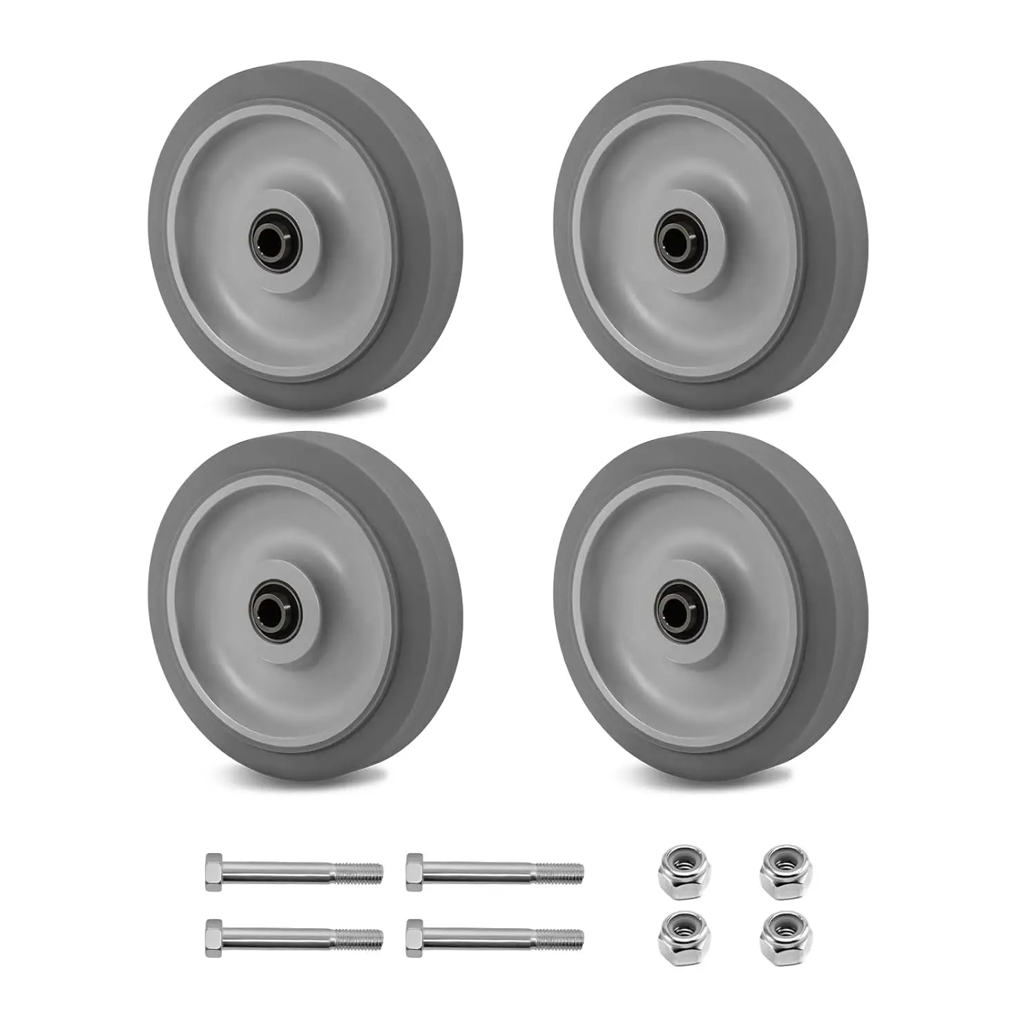 5 Inch Thermoplastic Rubber Caster Wheels (Set of 4) - Heavy Duty, Precision Bearing, Non-Marking, 275 lbs Load Capacity Each, Floor Protective, Ideal for Industrial Carts and Equipment