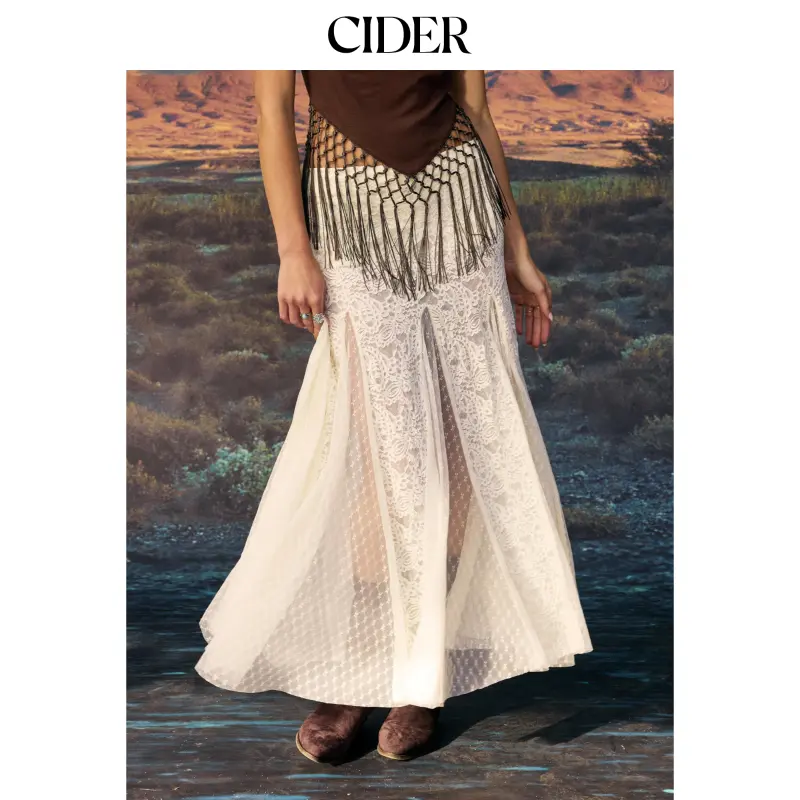 Cider Lace Low Rise Flared Maxi Skirt