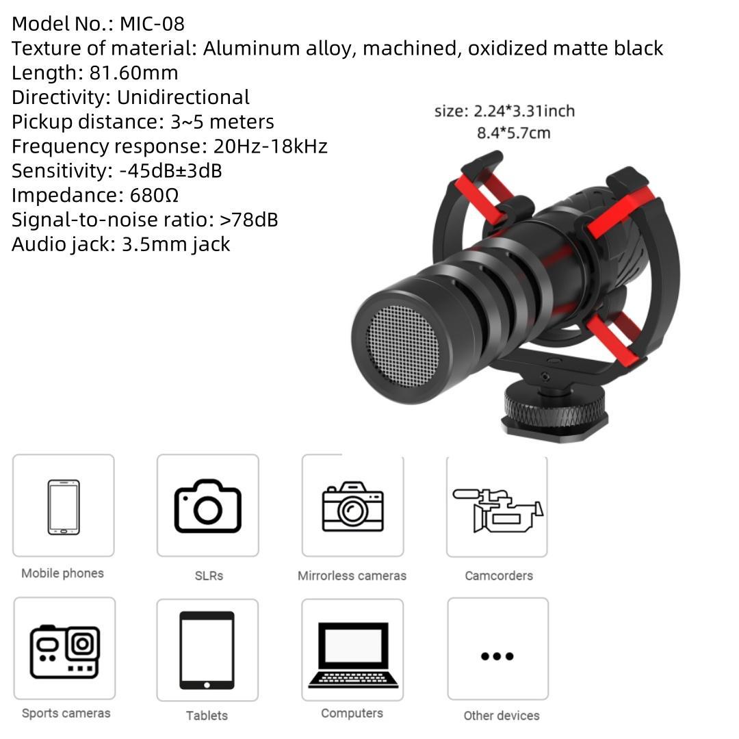 Universal Microphone for Camera, Microphone with Shock Mount for DSLR, iPhone and Android Smartphones, Compatible with Canon EOS, Nikon, and Sony Cameras, Live Streaming Mic, Noise Canceling Mic