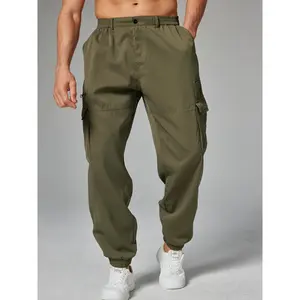 Men’s Army Green Hybrid Button Rear Elastic Waist Zip Cargo Joggers Multi Pocket Utility Pants Streetwear Techwear Outdoor Fit Y2K Tactical Style Cargo Pants valkyrie
