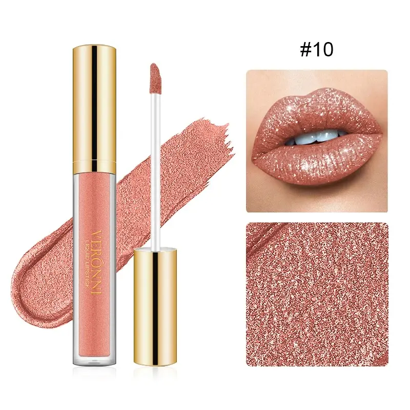 15 Color Glitter Liquid Lipsticks Shimmer Shiny Lipgloss Pearlescent Lip Tint Waterproof Long Lasting Matte Diamond Lips Glaze Makeup