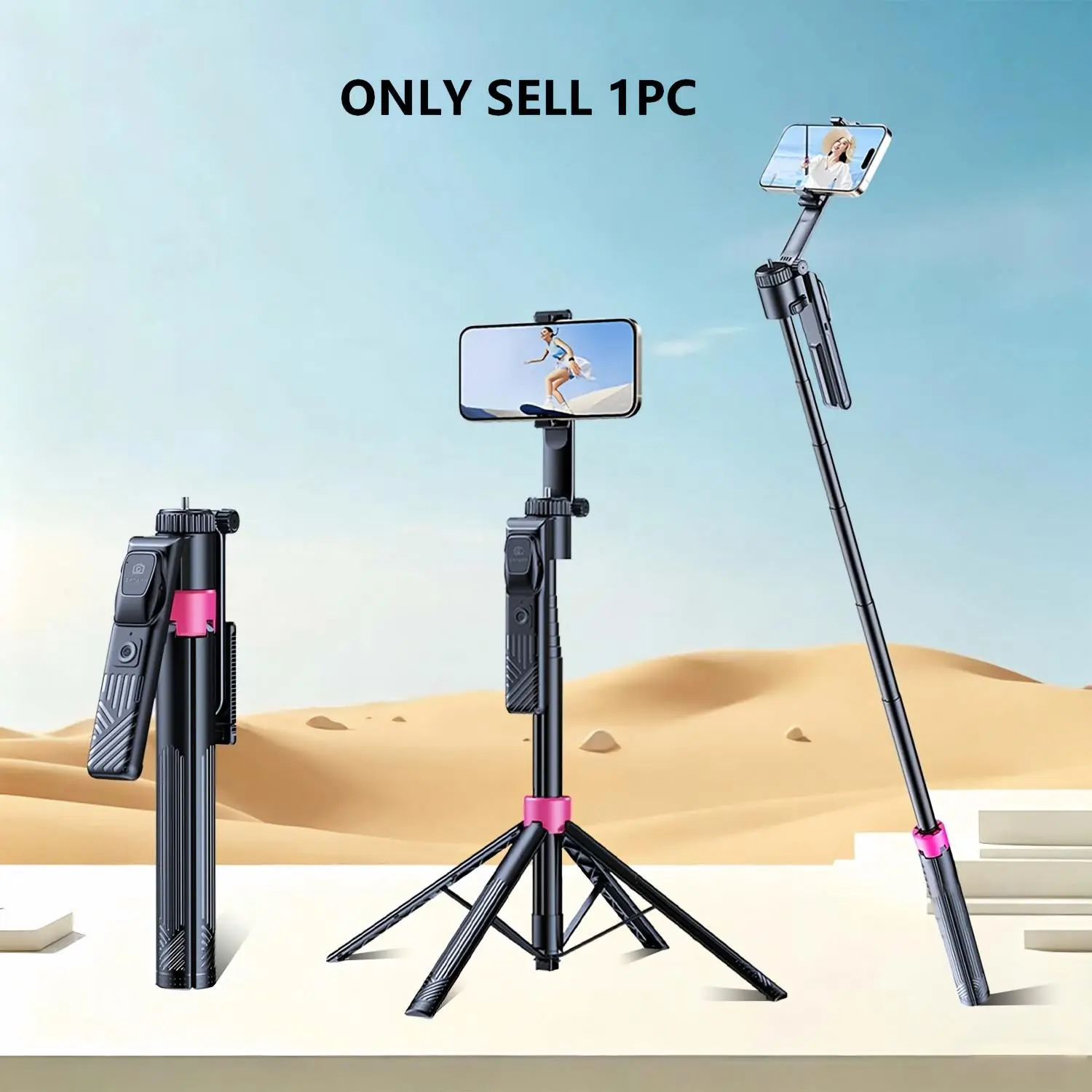 All-in-One Extendable Phone Tripod Selfie Stick with Auto Face Tracking & Wireless Remote, 360° Rotatable Stand Compatible with iPhone, Android Phones & Cameras, Ideal for Travel