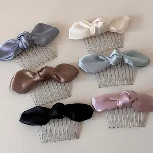 Sweet Inserted Comb Bow Hair Comb Hairpin for Women Girls Korean Versatile Simple Anti-Skid Curl Bangs Side Top Hair Clip