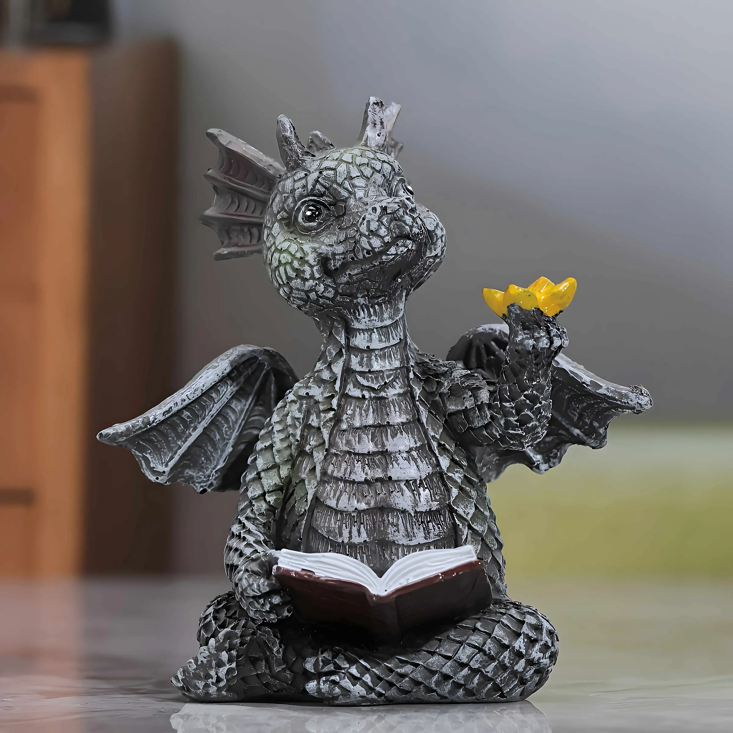 Cute Reading Dragon Statue, Creative Resin Desktop Decoration, Unique Home Office Bookshelf Ornament, Perfect Art Craft Gift for Dragon Lovers, Decor Figurine, Decorative Piece, Decoration Figure