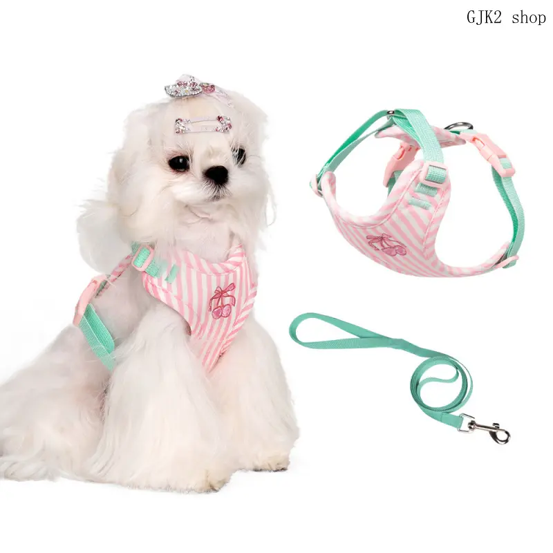 Adjustable Soft Padded Dog Vest Harness Cherry Pattern Lightweight Pet Walking Harness