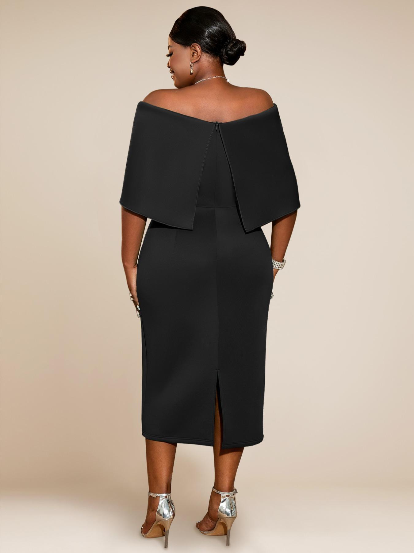 【Plus Size】 Ruched Off The Shoulder Split Hem Evening Dress Formal Wear, Elegant Zipper Back Dress for Party & Banquet, Women's Clothes for All Seasons, Womenswear, Gown Elegance