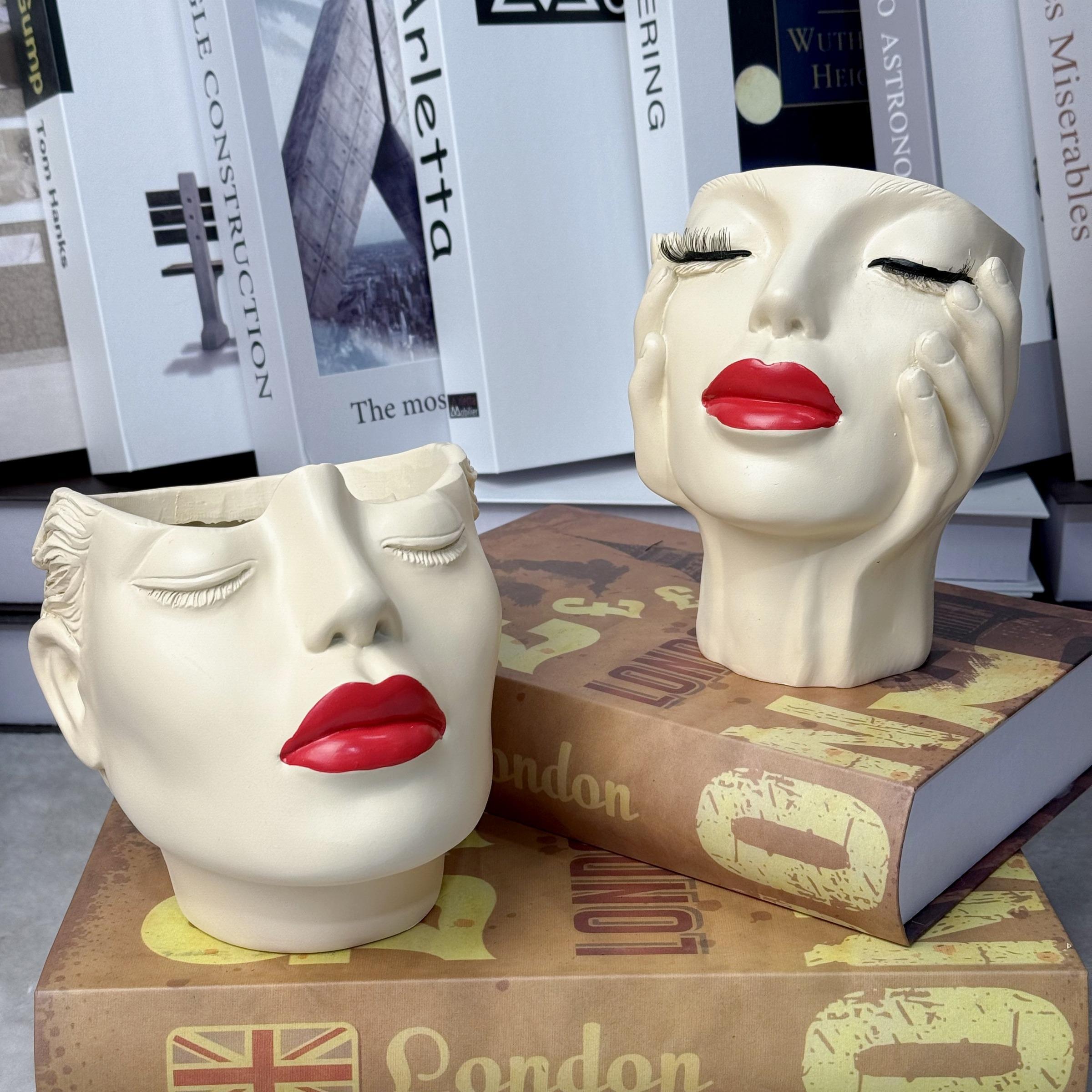 1pc artistic face-shaped flower pot, Planter Pots, makeup brush bucket, a highly designed and practical Decorative garden and courtyard home decoration item, the top choice for soft furnishings, a desktop beauty tool storage