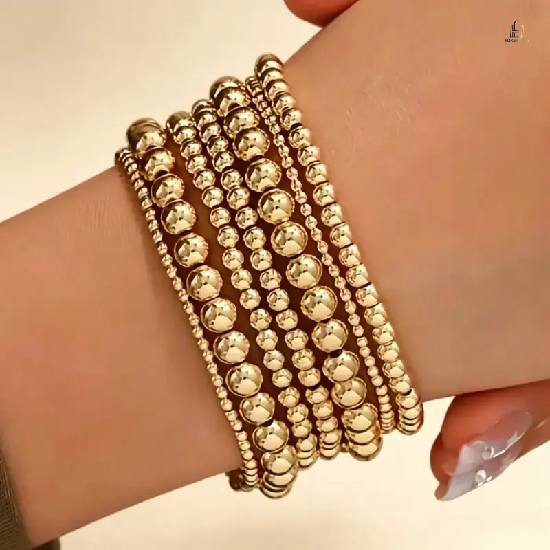 7‑Pcs Gold‑Toned Boho Stackable Beaded Bracelet Set for Women, Stretchy Mixed‑Design Bangles, Trendy Jewelry for Daily Styling & Birthday Gifting