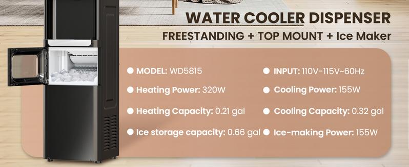 Kismile Water Cooler Dispenser with Ice Maker for 2, 3 or 5 Gallon Bottles, 33Lbs Daily Ice Making, Child Safety Lock and Energy-Saving Design for Home and Office (Black) Drink Mixer Kitchen Appliances Kismile Water Cooler Dispenser with Ice Maker for 2, 3 or 5 Gallon Bottles, 33Lbs Daily Ice Making, Child Safety Lock and Energy-Saving Design for Home and Office (Black) Drink Mixer Kitchen Appliances