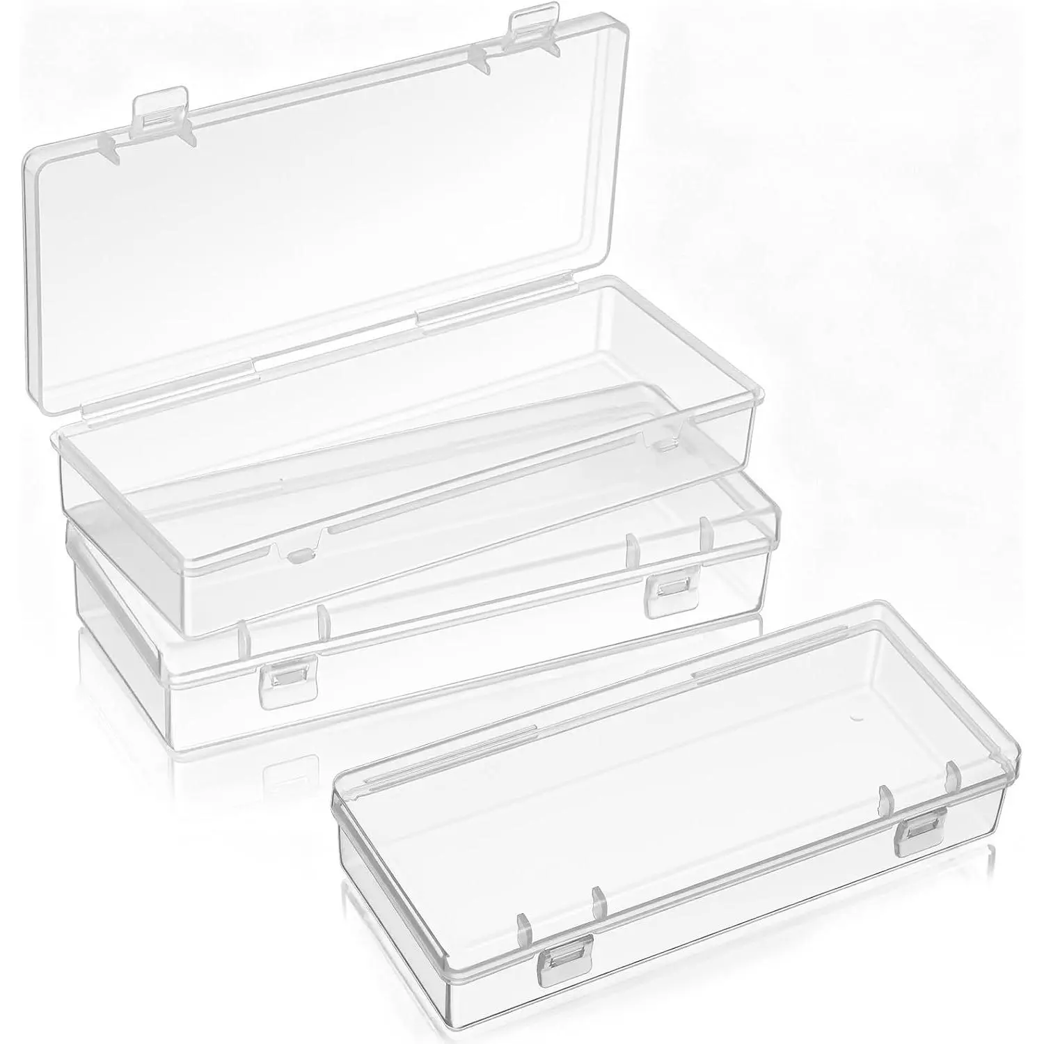 3 count Mini Plastic Storage Box with Hinged Lid, Small Clear  Organizer Plastic Containers Box 6.1x2.48x1.18 in Clear Rectangle  Organizer Case for , Beads, Crafts, Business Cards