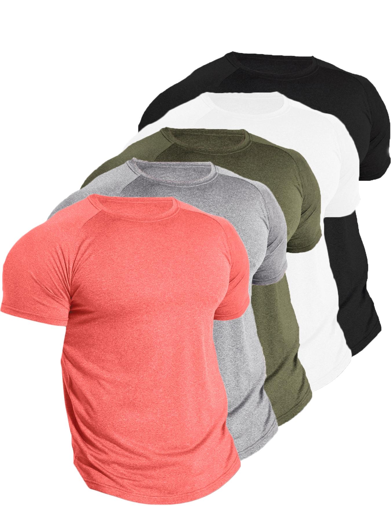 Men's Plain Round Neck Short Sleeve Sports Tee, Quick Drying Breathable Crew Neck T-shirt, Men's Sportswear for Gym Workout Running, Gym Wear