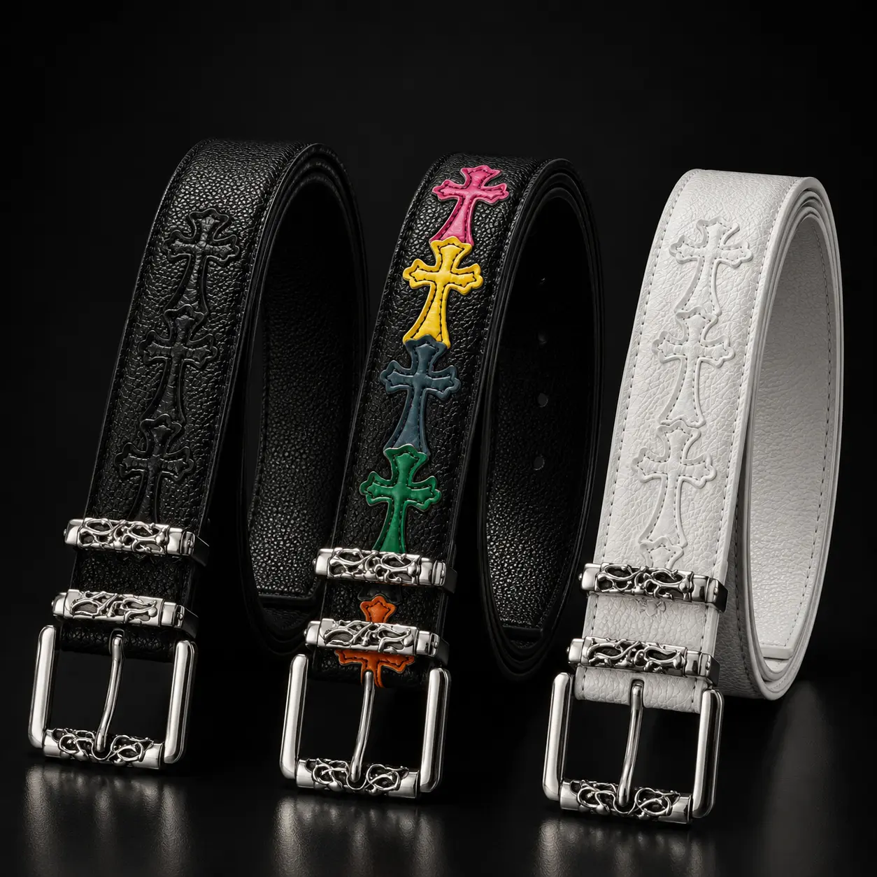 Unisex Colorful Cross Belt, Retro Pebbled Print Statement Belt with Roller Buckle for Jeans Streetwear Outfits