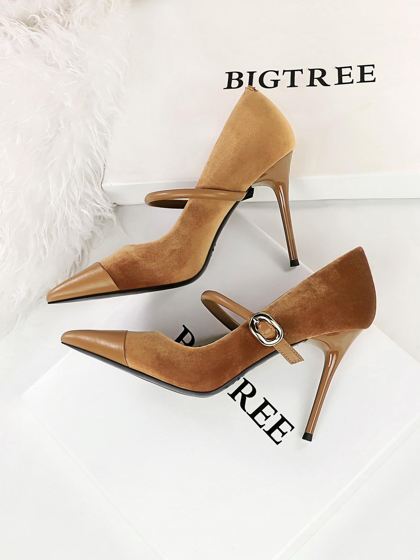 Women's Minimalist Temperament Solid Color Pointed Toe Stiletto Heeled Pumps, Elegant Buckle Design High Heels for Party, Fashionable Heels for Women, Party Holiday Shoes
