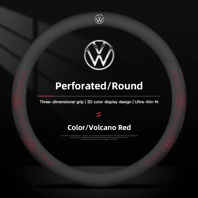 38cm Diameter Car Universal Replacement Steering Wheel Cover Leather For VW GTI Polo Golf Passat Touareg Jetta Tiguan Taos ID.3 ID.7 Atlas Amarok ID.5 ID.4 Arteon Variant Taigo Nivus Caddy Virtus CC Touran Sharan Beetle Scirocco