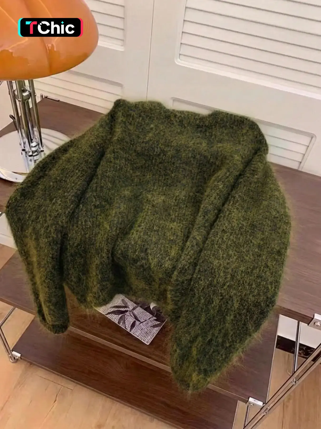 Olive Round Neck Knit Sweater, Soft and Cozy Loose Fit, Lazy Style Slimming Top, Fall Winter Base Layer, Mixed Fiber Material