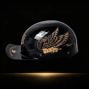 Harley Retro Motorcycle Half Helmet, Baseball Cap Brim Wings Wheel Print Cruiser Helmet, Unisex Summer Breathable Electric Bike Half Helmet, Half Face Helmet