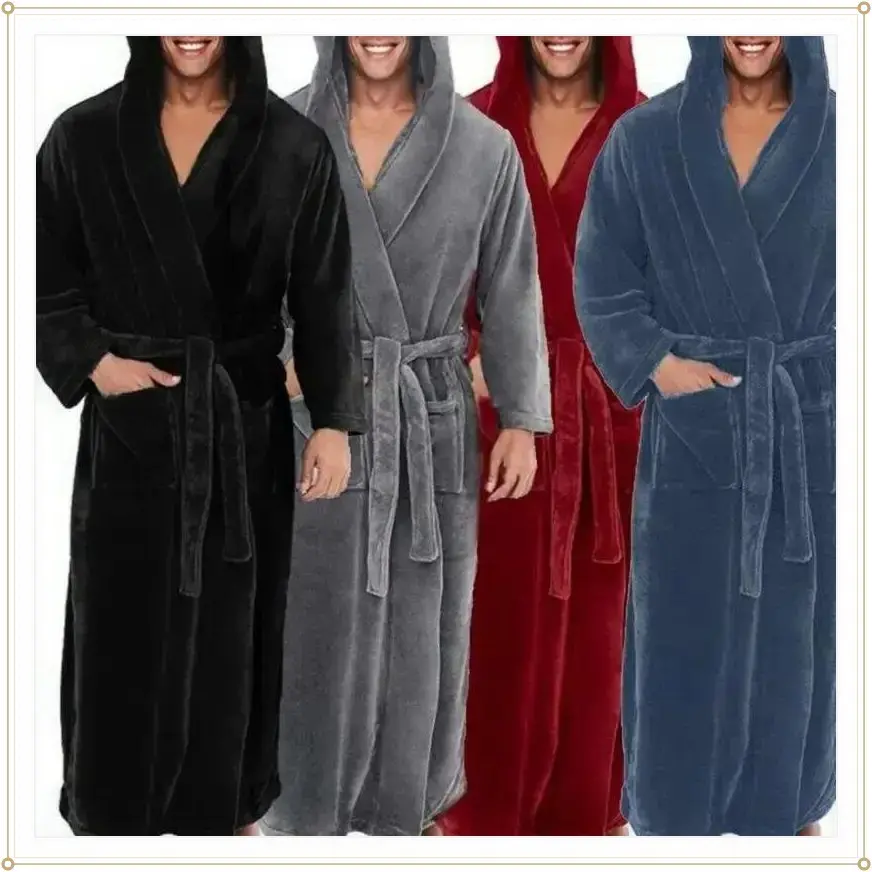 XL Oversize Men Bath Robe Winter Long Flannel Bathrobe Fleece Kimono Night Cozy Sleepwear Male Home Clothes Gown Sleepwear