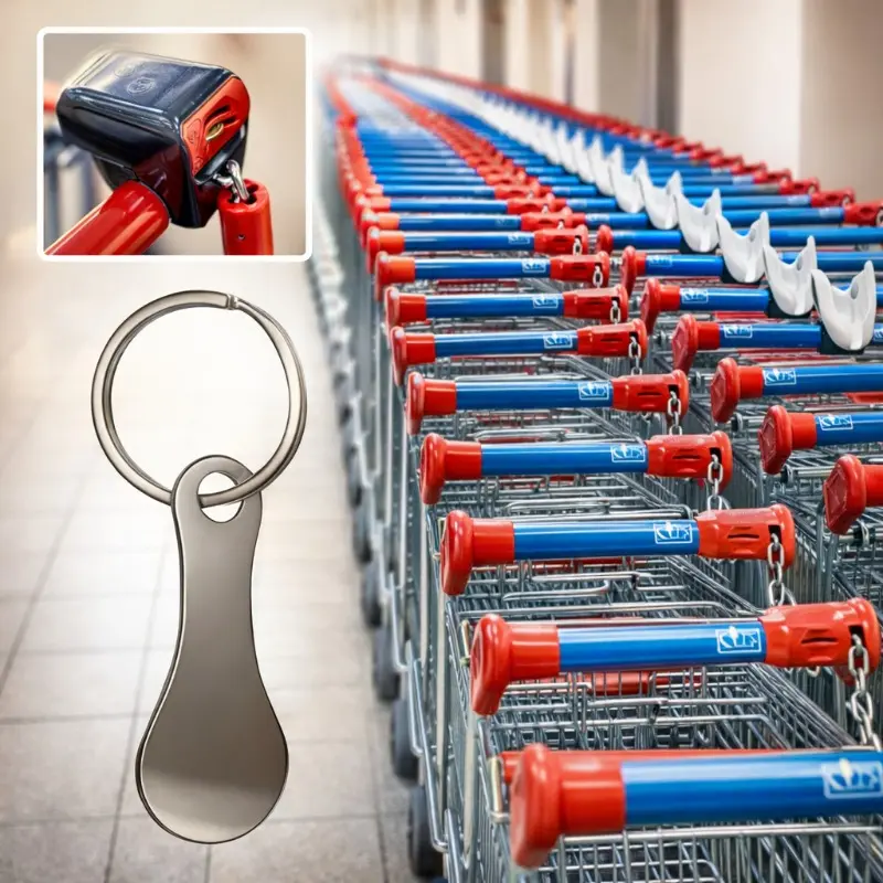 Stainless steel token clasp tag, supermarket metal keychain, shopping cart pull tab, braided shopping token.