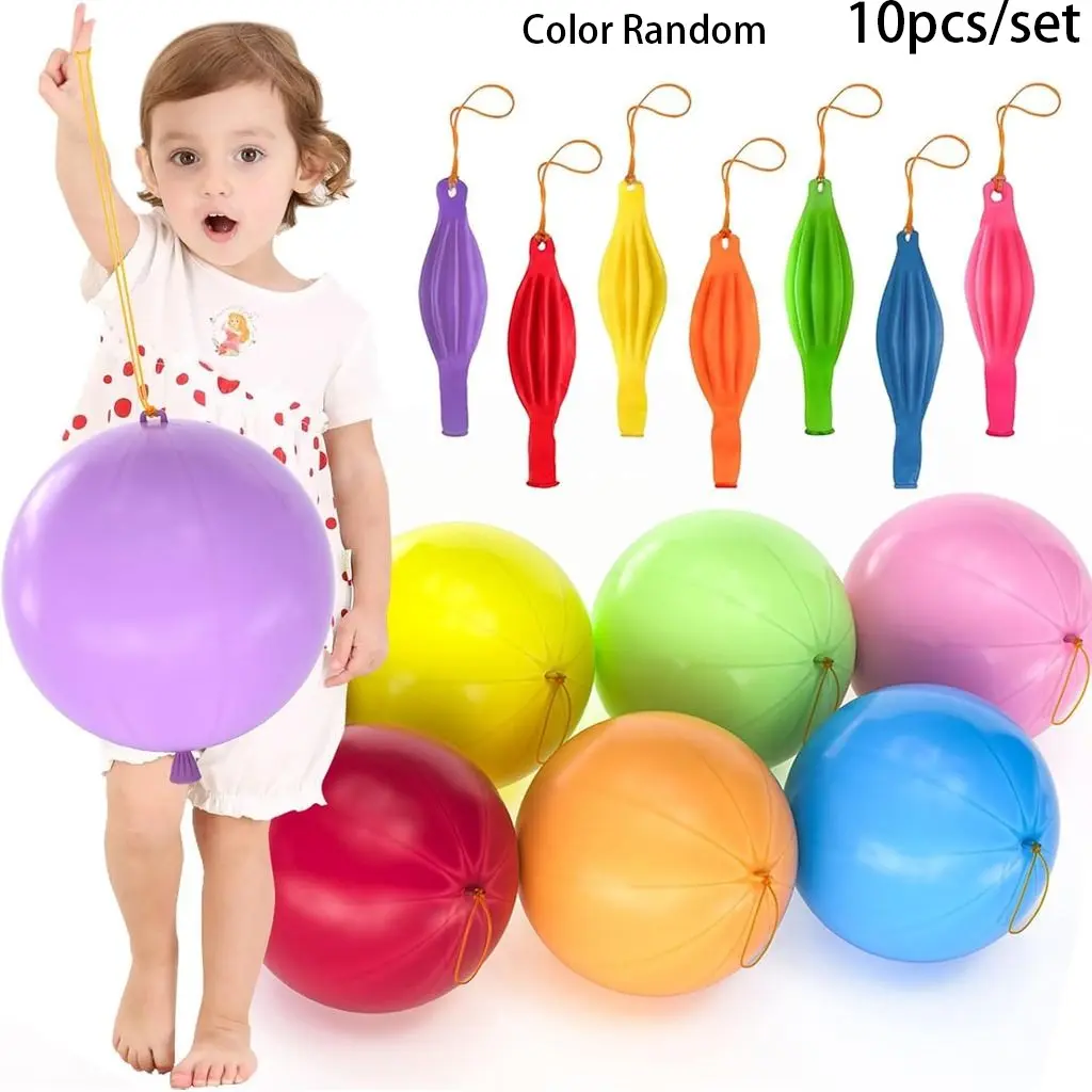 10 Colorful Perforated Latex Balloons, Inflatable Balloon Toys with Handles, Perfect for Kids' Birthday Party Gifts, Outdoor Games, Gift Bag Fillers