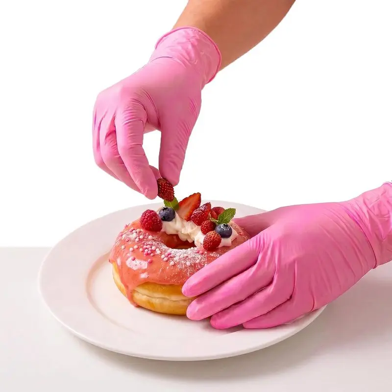 100 Pack Pink Nitrile Disposable Gloves, 4 Mil Powder & Latex Free, Multipurpose Food‑Safe Gloves for Kitchen Prep, Food Handling, Cleaning and Household Use