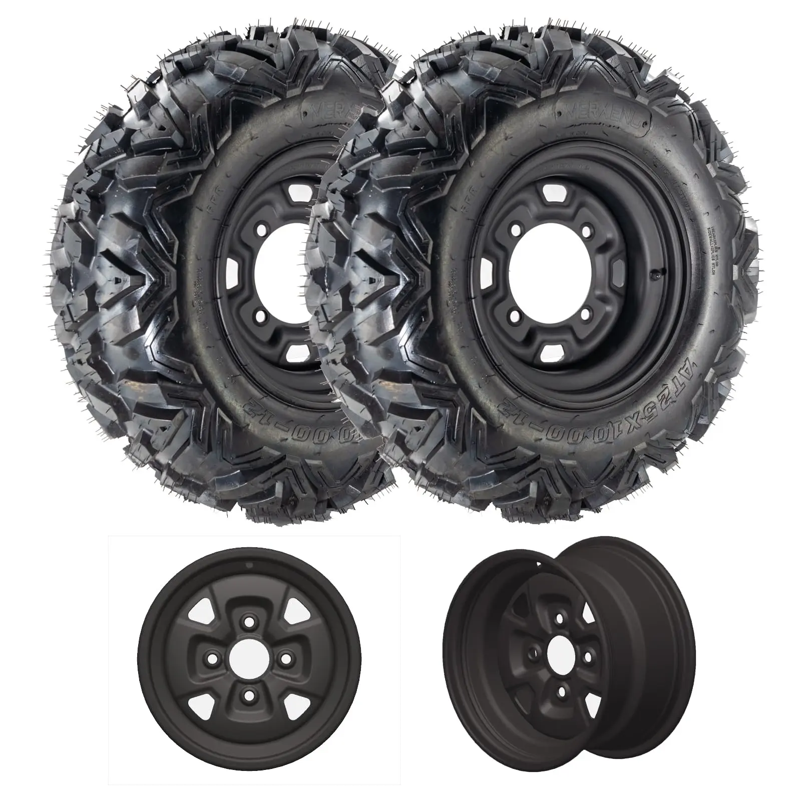 Garvee New Upgraded 2pcs 25*10-12 25X8-12 & 25x10-12 ATV/UTV Mud-Terrain Tires with Rims, 6PR Heavy Duty 6-Ply All Terrain Tires, for ATV/UTV, Four-Wheel Vehicles, Karts, Golf Carts, Flat/Mud Tracks Lawn Mower Tire Off-Road Use Only