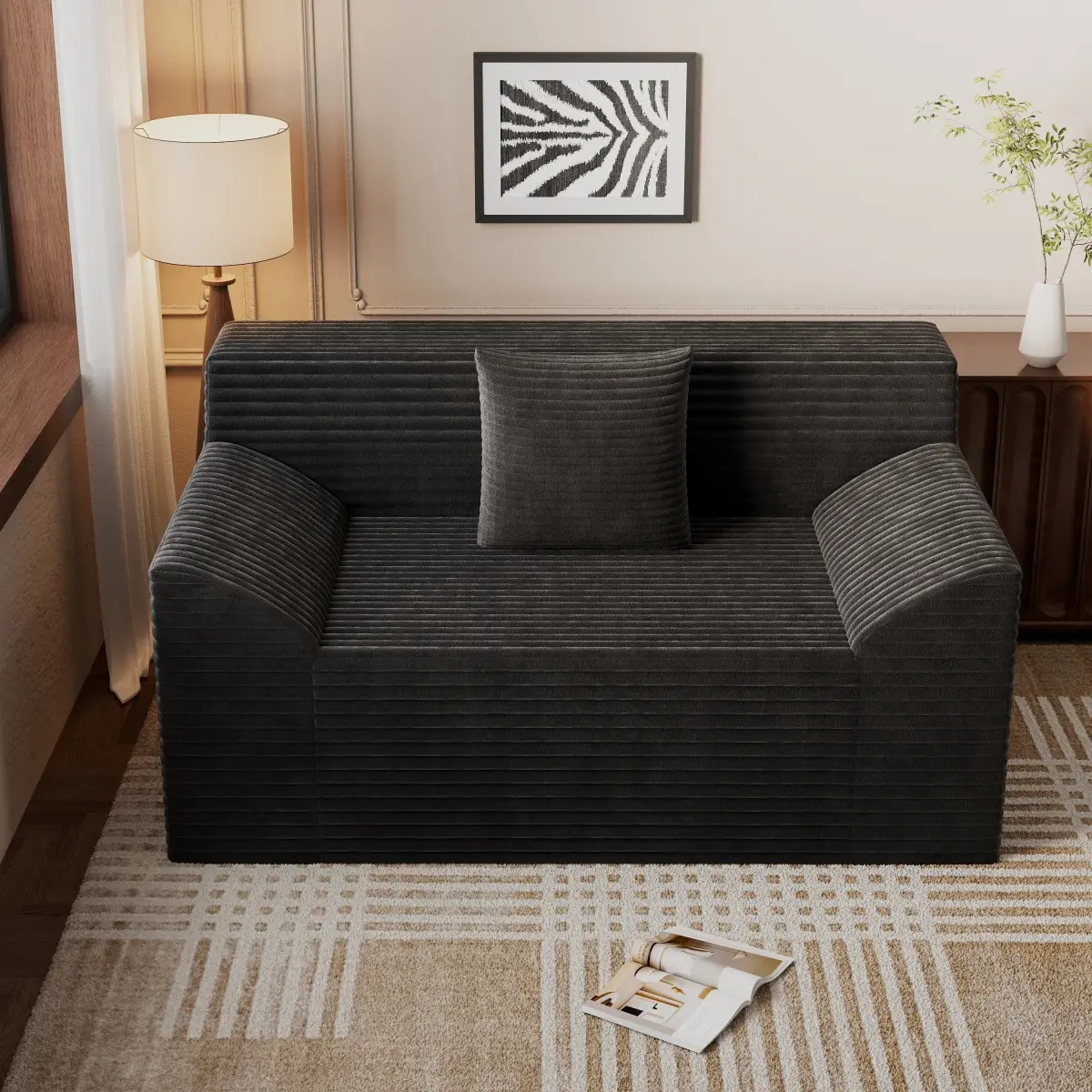 Single-seater sofa, corduroy fabric, deep seat sofa, no assembly required, 1-piece set, suitable for living room, bedroom, apartment