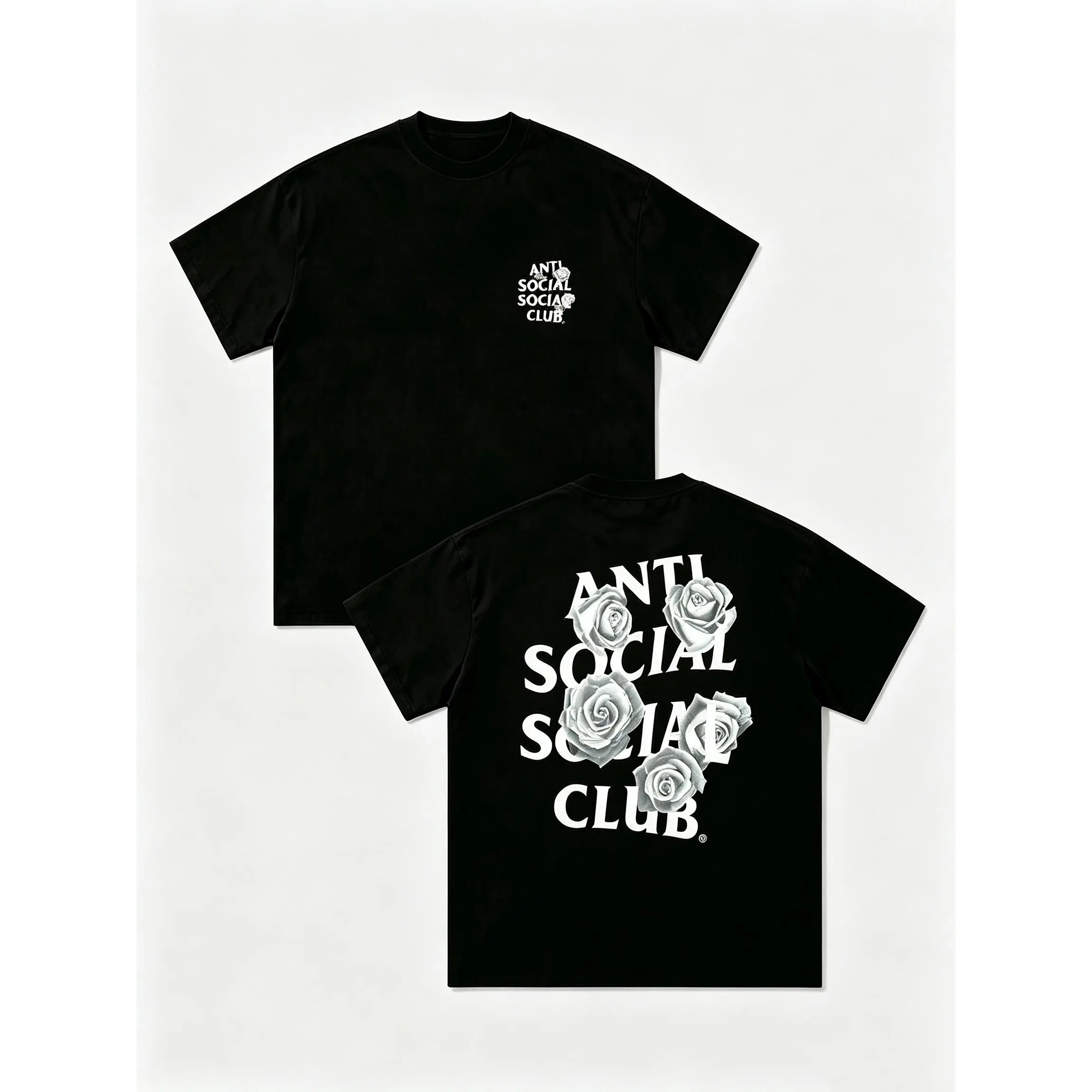 Anti Social Aesthetic White Rose Graphic Tee Floral Shirt Men's Oversized Y2K Streetwear