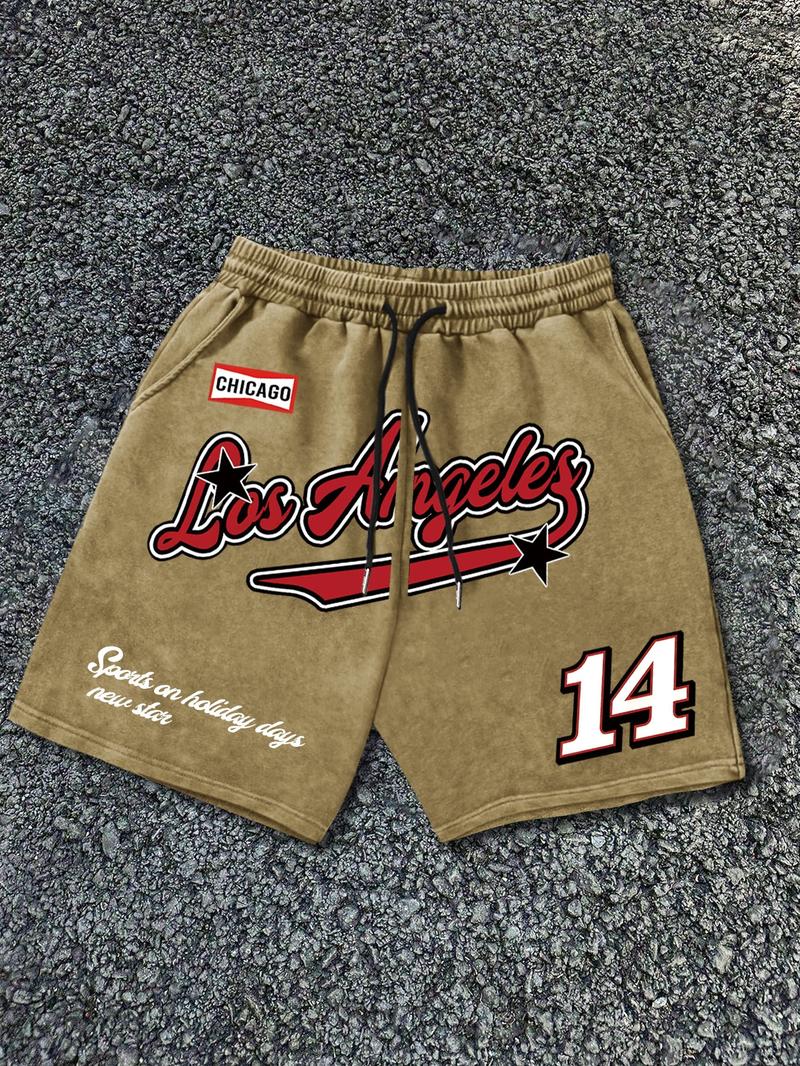 Men's Letter Print Wash Denim-effect Shorts, Loose Casual Comfy Shorts for Daily Wear, Men's Bottoms for Summer