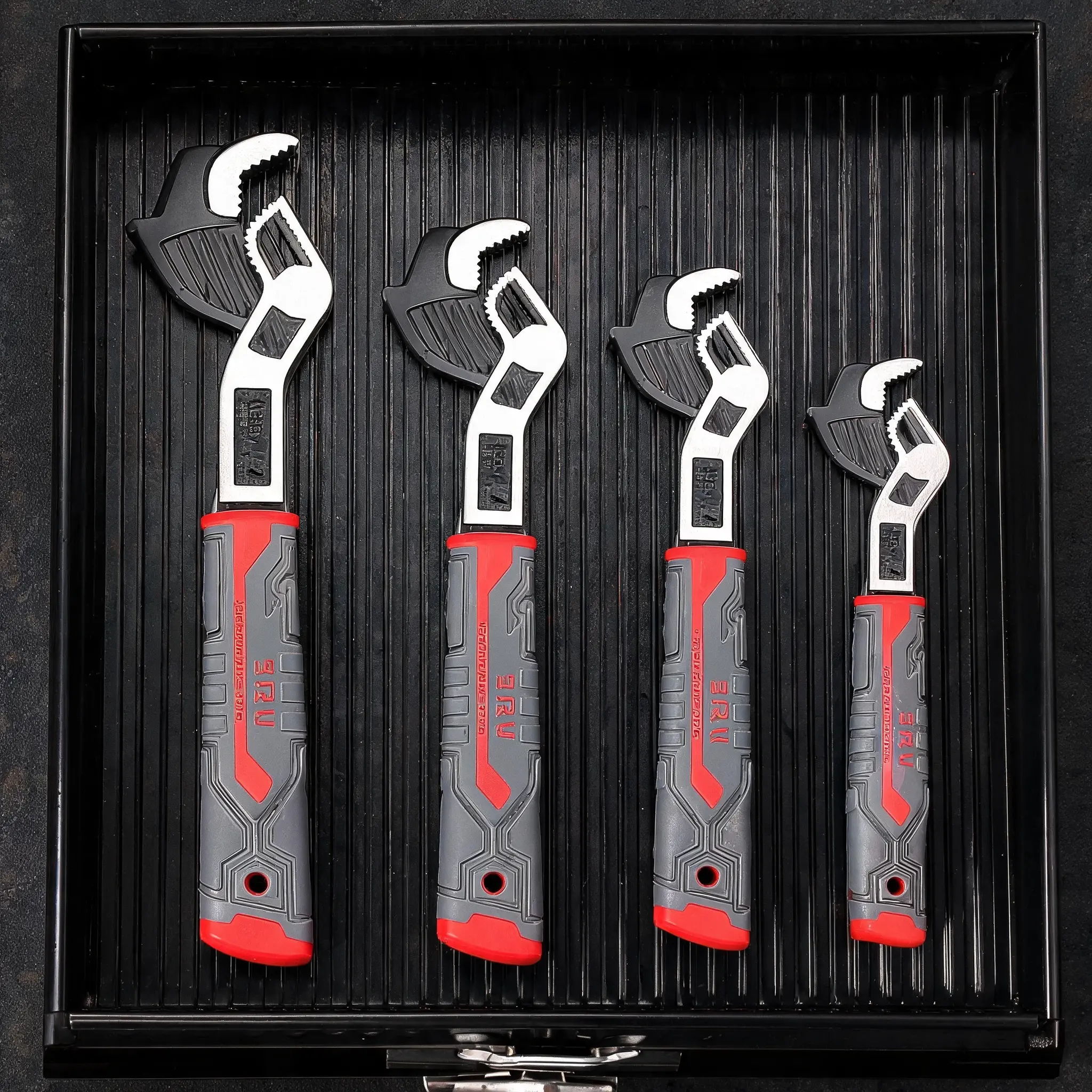Chromium V Self-Locking Pipe Wrench Set Pack, 6/8/10/12 in Multi-Size, Quick-Opening Flexible Tool for Water Heating Systems, Pipe Work