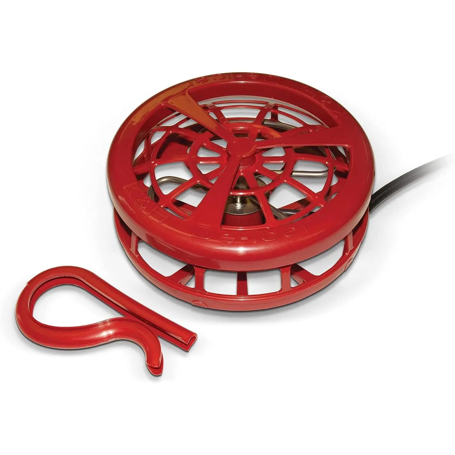 Stock Tank Deicer, Pond Heater, 500W, Safety Listed, Red | Floating or Submersible Stock Tank Heater; Pond & Water Trough Deicer for Horses, Cattle & Livestock; Cage & Cord Clip