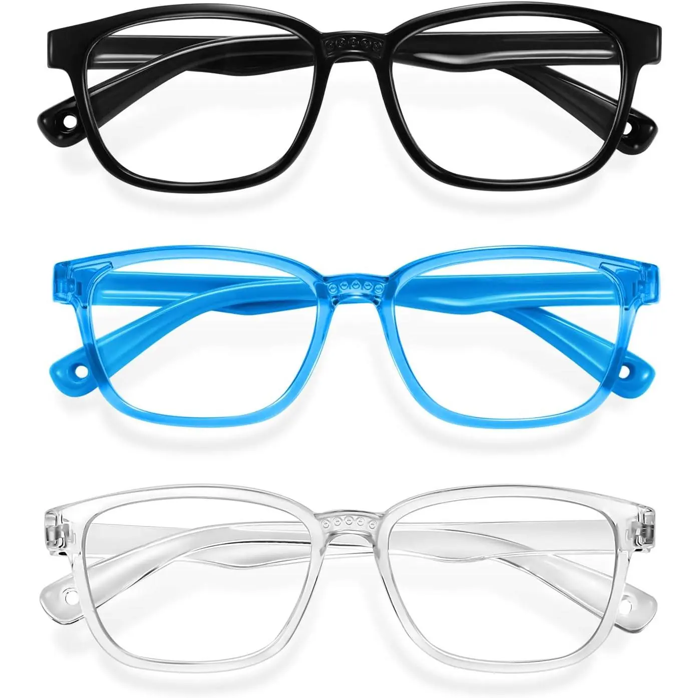 Blue Light Glasses for Kids 3 Pack Anti Glare & Eye Strain Glasses Computer TV Phone Tablets UV Protection Glasses for Kids Boys Girls Age 3-12(Black + Transparent blue + Transparent)