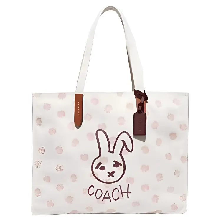 COACH Rabbit-Print Recycled Canvas and Leather Crossbody Bag for Women, Large Size, White, Crossbody/Shoulder Bag