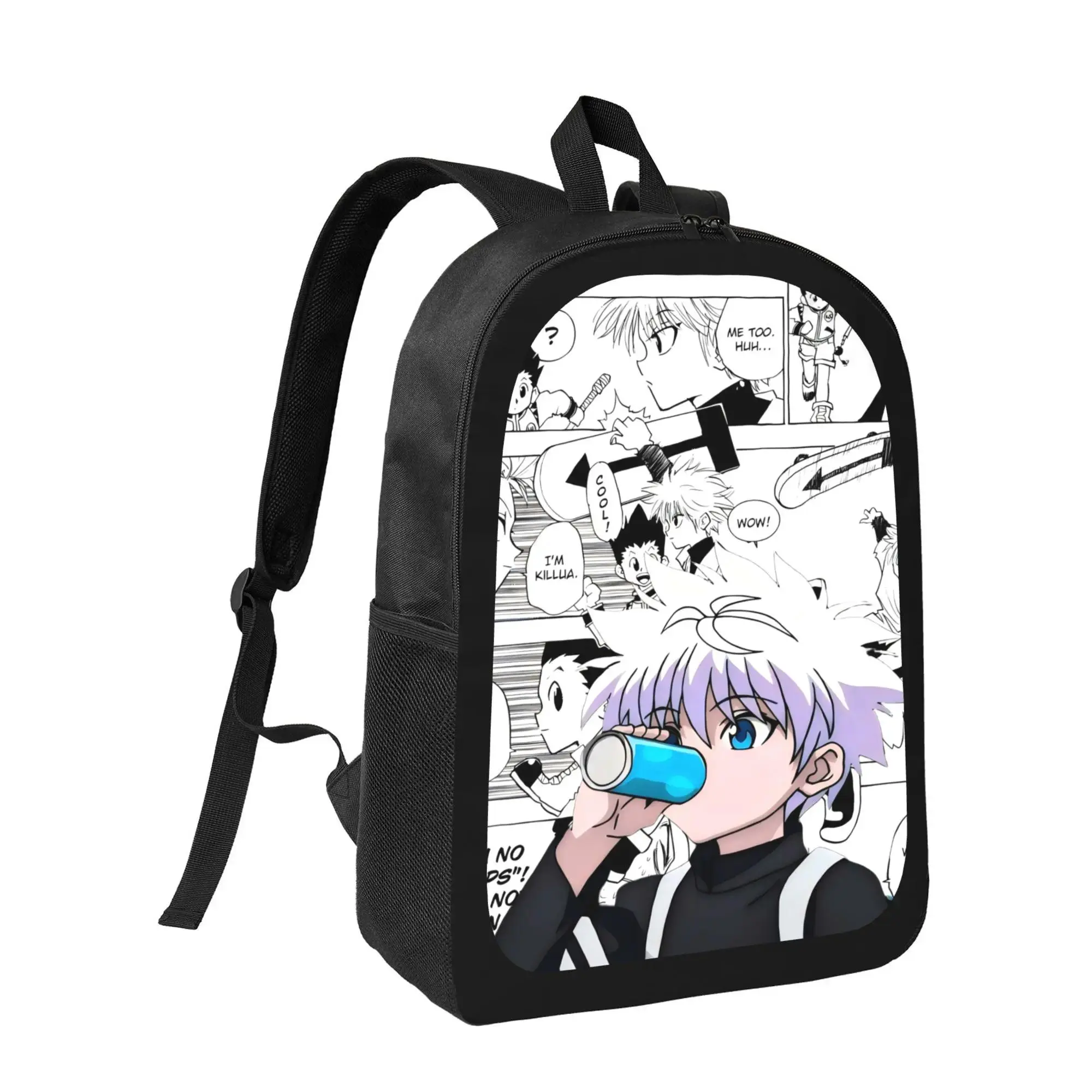 Anime Print Hunter x Hunter Killua Backpack with Chain Detail - Back to School Haul Polyester Backpack for Teenagers, Simple Fashionable Elegant Functional Bag