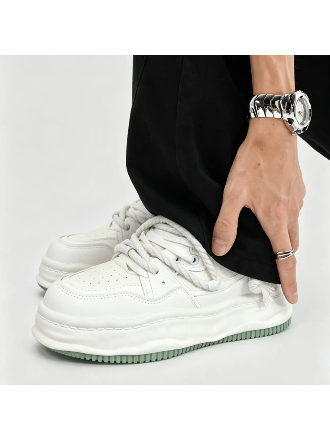 Retro style hemp rope dissolved bread shoes men's thick soled wear-resistant casual board shoes