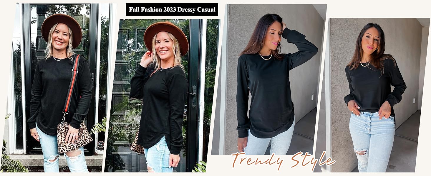 WIHOLL Womens Sweatshirt Crewneck Long Sleeve Shirts High Low Tops Curved Hem*(Size UP 1-2 for True Oversized Look!)* SpringStatements