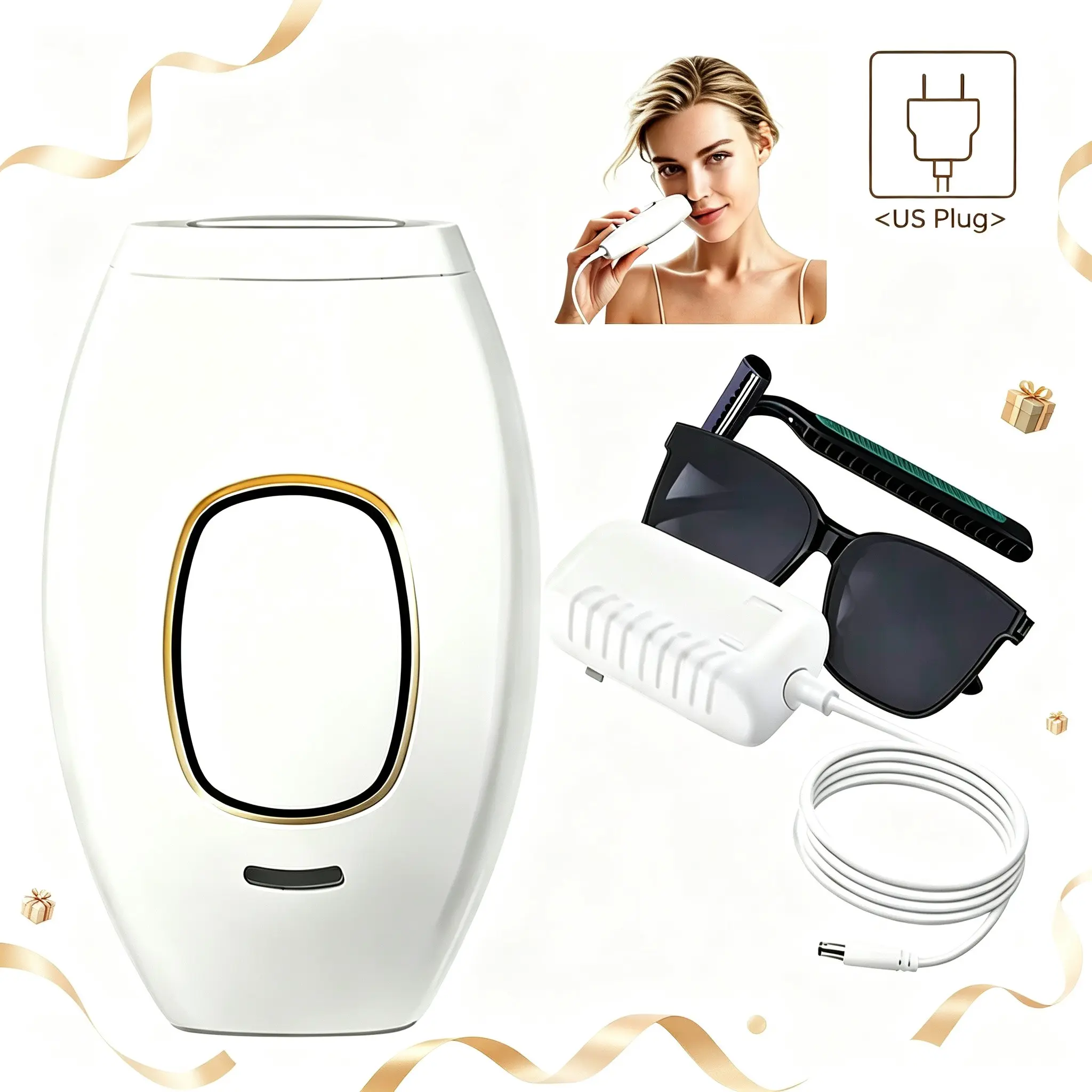 Portable At-Home Ipl Hair Removal Device, Dual Flash Modes, Gentle Comfortable Hair Reduction, Full-Body Skin Care for Women