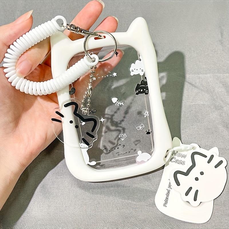 Cute Cat Design Photo Card Holder, 1 Count Transparent Acrylic Id Badge Holder, ID Card Holder, Keychain for Office School Student