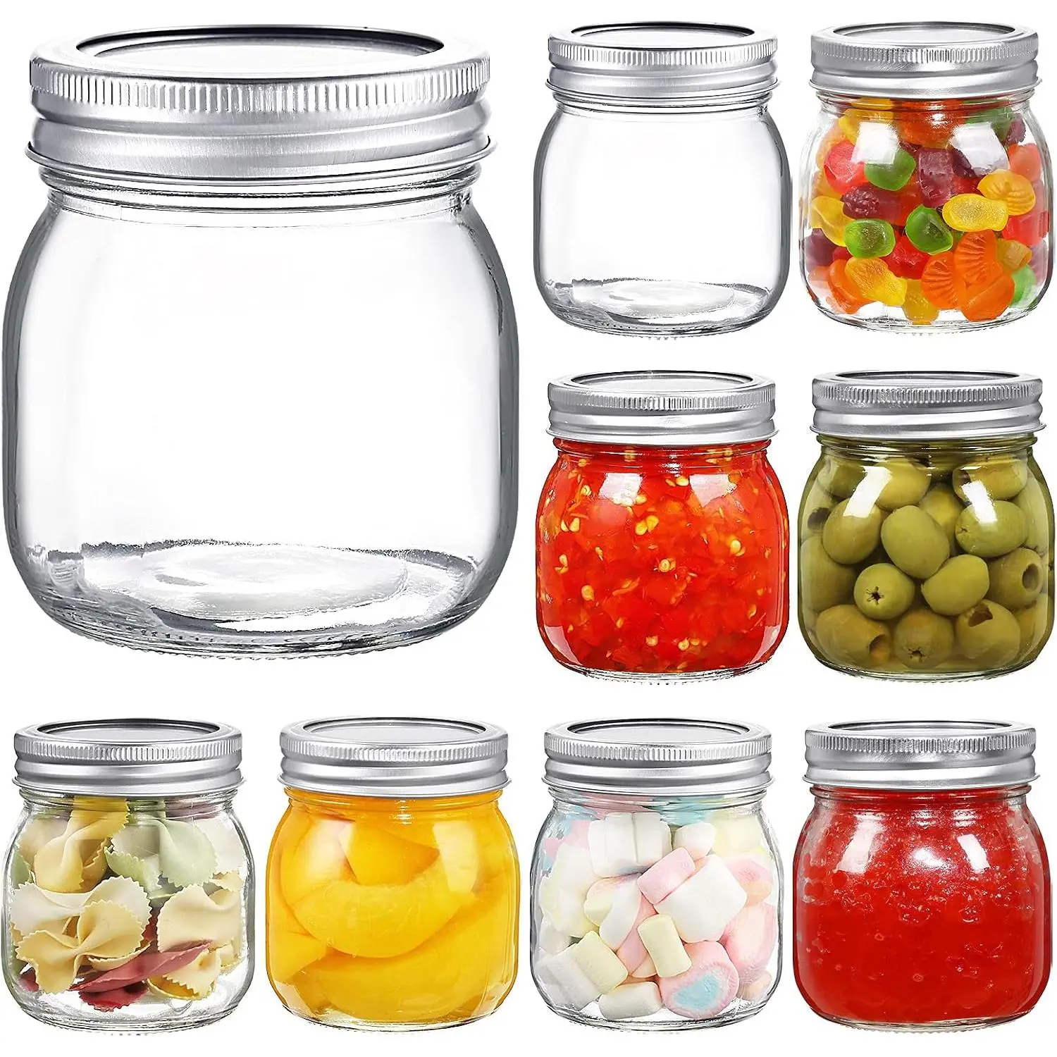 10 oz Wide Mouth Mason Jars with , Glass Canning Jars, 9 Pack | Clear glass quart jars with two-  and bands for canning, pickling, meal prep, overnight oats, and pantry storage.