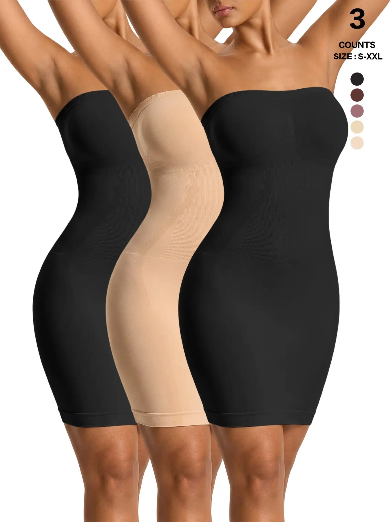 Women's Strapless Shapewear Slip Dress, Tummy Control Full Body Shaper, Sculpting Bodycon Dress for Under Dresses, All Seasons Casual Wear