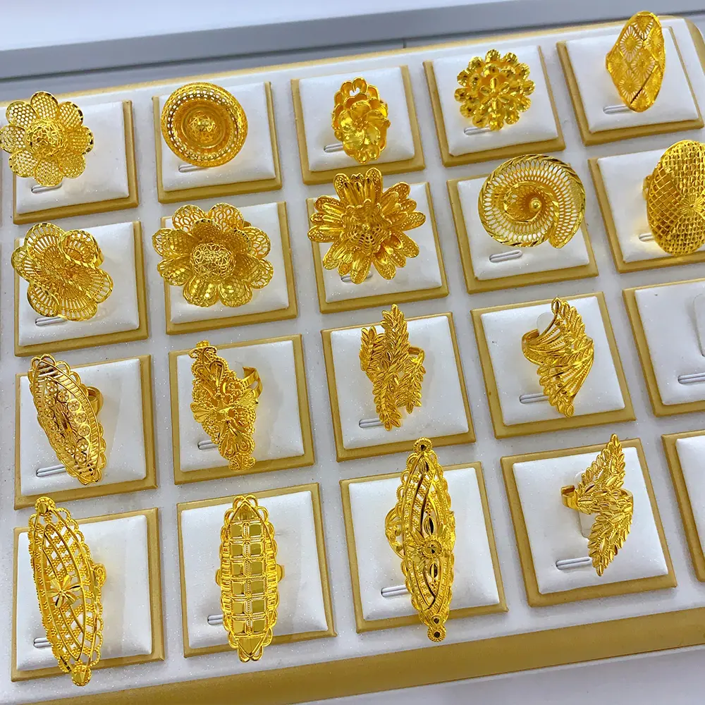 Luxury Dubai Gold Plated Long Rings For Women Resizable Wedding Jewelry Ethiopia Arab African Party Gift Nigerian Big Jewellery