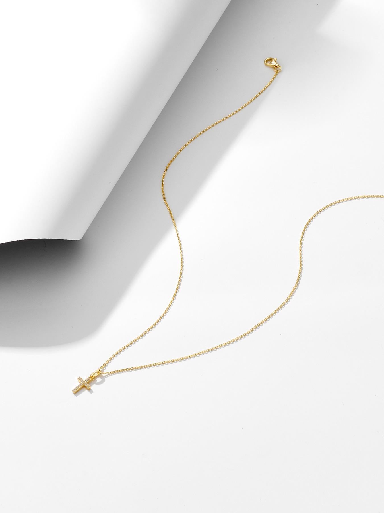 925 Sterling Silver Synthetic Zircon Inlaid Cross Pendant Necklace, Fashion Jewelry for Party, Daily Clothing Decor, Trendy All-match & Exquisite Jewelry for Gift, Cross Design Pendant