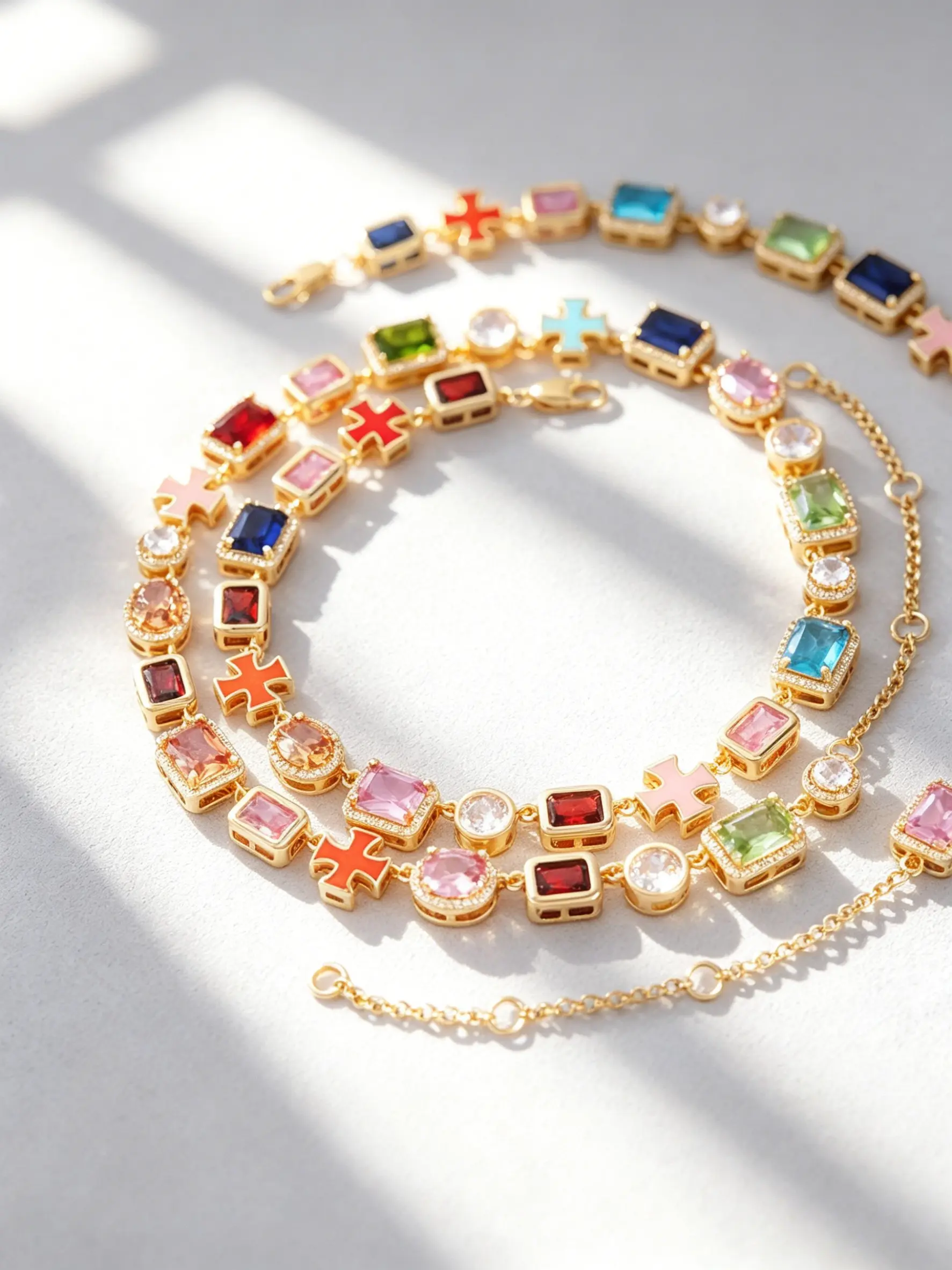 2 Piece Set Light Luxury Retro Style Necklace Bracelet, Adjustable Length, Colored Gem Jewelry, Party Gift for Women, Jewelry Sets
