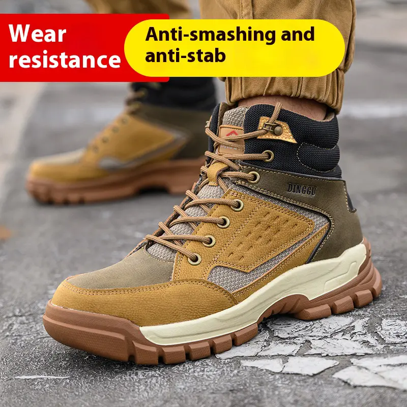 Men's High-Top Steel Toe Safety Work Boots, European Standard Puncture-Proof Work Shoes, Heavy-Duty Wear-Resistant Job Site Footwear