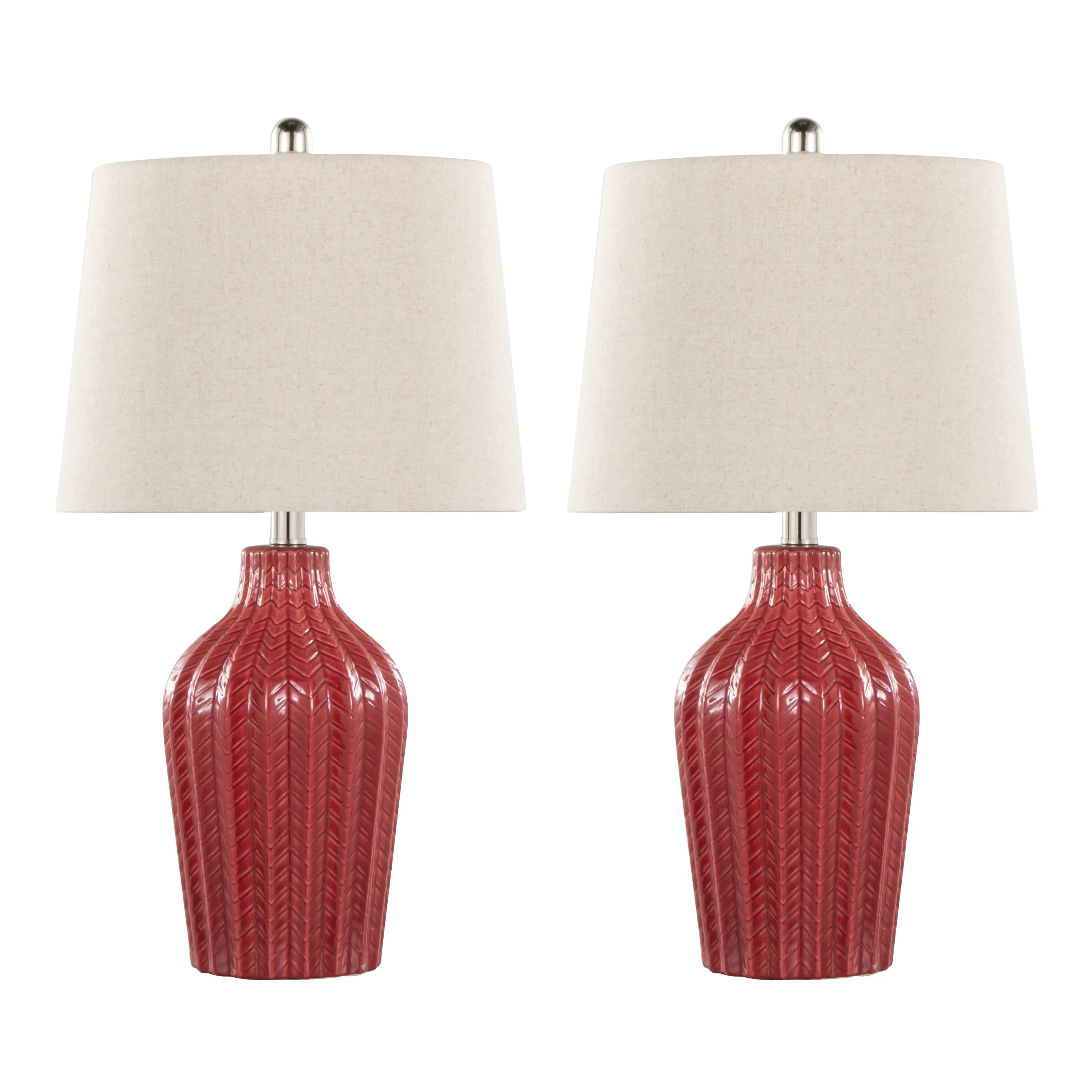 Nokaa Contemporary Ceramic Table Lamp Set of 2 - 23in Glossy Finish Ceramic Base with Polished Nickel Accents, Natural Linen Shade for Living Room, Bedroom Decor