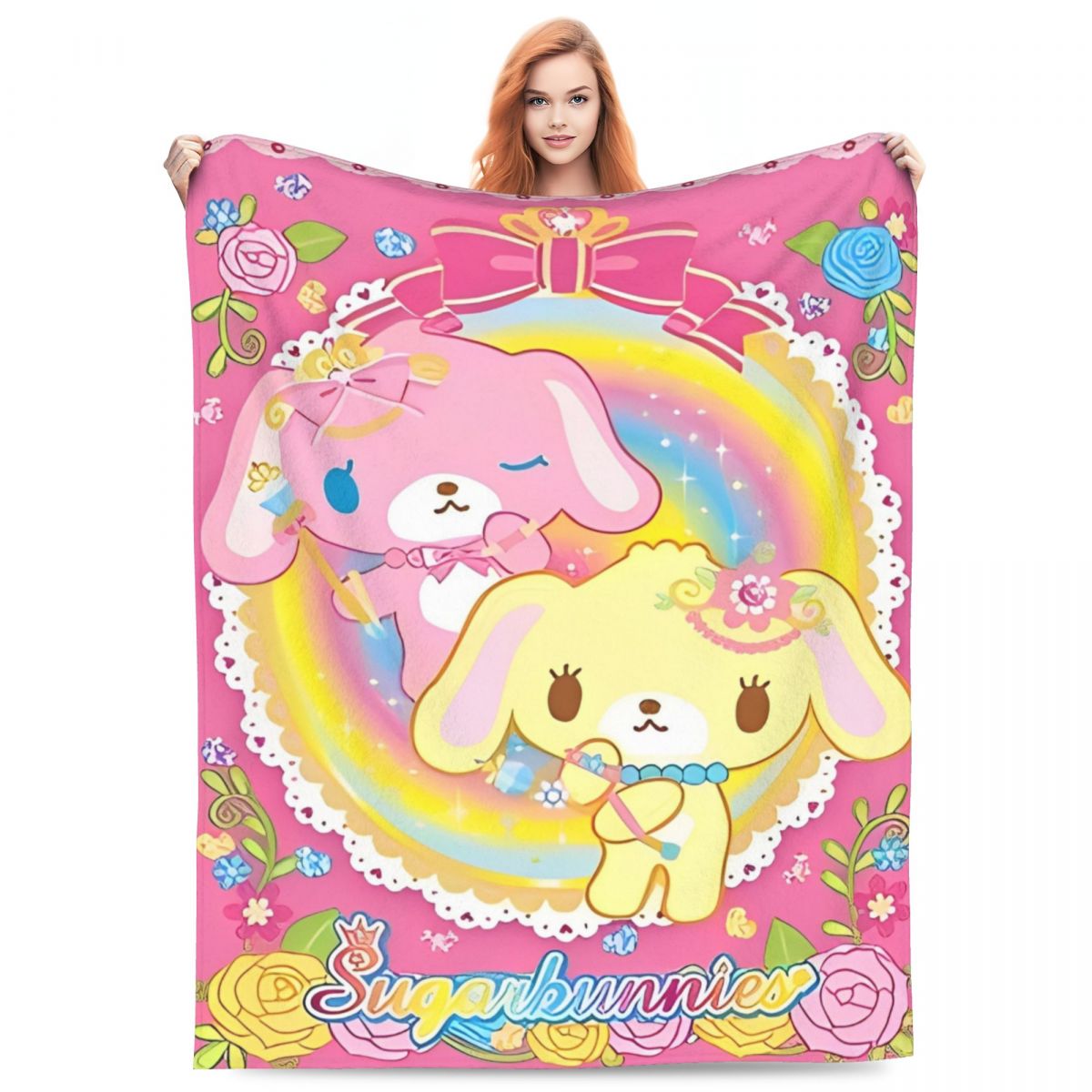 Aura Blankets Cartoon Sugarbunnies Flannel Throw Blanket Blanket for Sofa Couch Super Warm Plush Thin Quilt Superb Christmas blanket gift