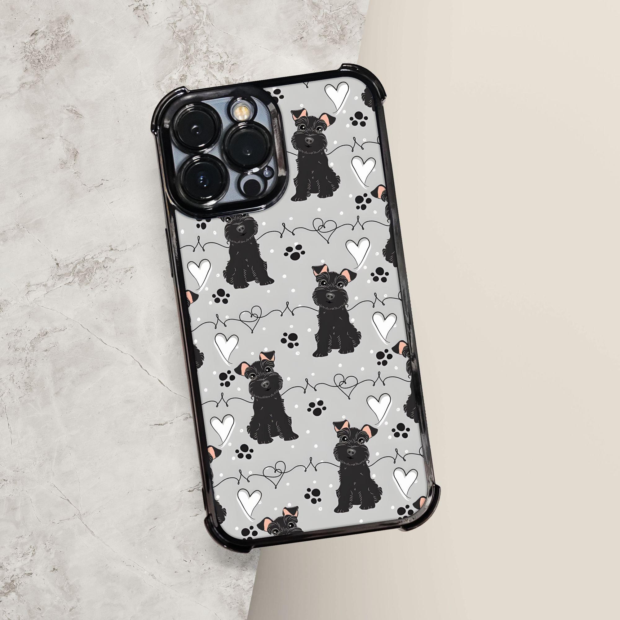 Phone Case - A Single Piece of a Black Miniature Schnauzer Phone Case Featuring an Electroplating Process, Designed for Protection with Reinforced Cushioning And Collision Prevention, Compatible with Various Models of Iphone 17, 16, 15, 14