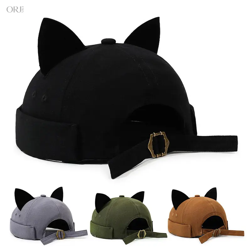 Women Cute Cat Ear Skull Cap, Trendy Solid Cuffless Round Top Beanie, Yuppie Chinese Landlord Hat, Soft Versatile Streetwear Head Wrap, Fashion Casual Daily Hat For Outdoor Street Snap Matching Outfits,Touch,Screen,Fle,Gradient,Color,De,cos,ba,,cool,gift,